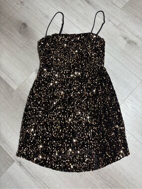 Billy J Black Bronze Sequin Mini Dress Adjustable Straps Size 10